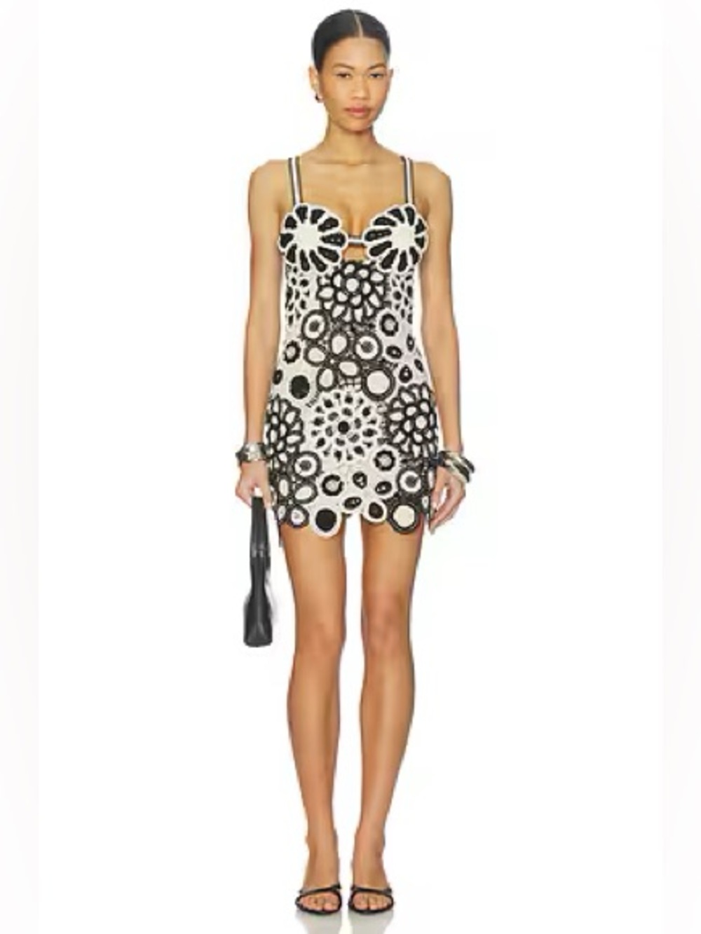 PatBO Black and White Floral Cutout Mini Dress